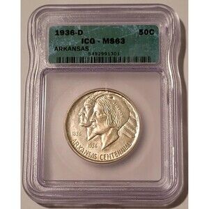 1936 D Arkansas Centennial Commemorative Silver Half Dollar MS63 ICG